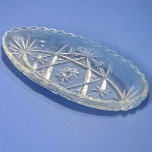 Vintage Anchor Hocking Star of David Oval Relish Dish Clear Glass 1960s